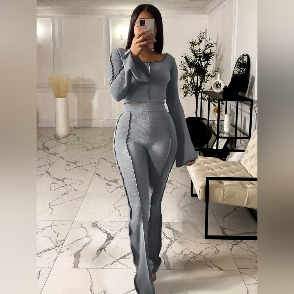 Elegant Gray Women's 2 Piece Set